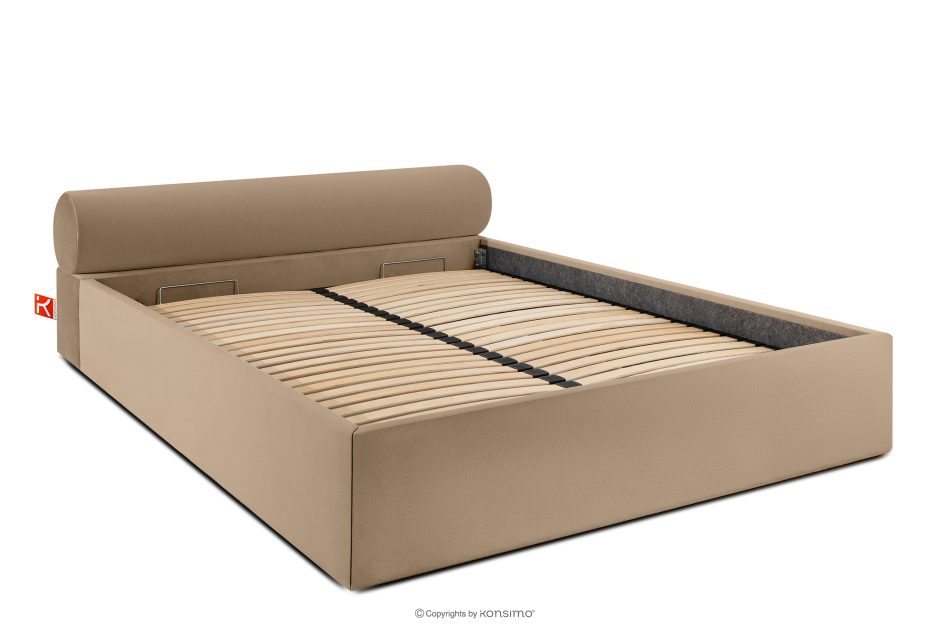 LUNEO Japandi-Polsterbett mit Bettkasten 160 cm dunkelbeige dunkelbeige - Foto 2