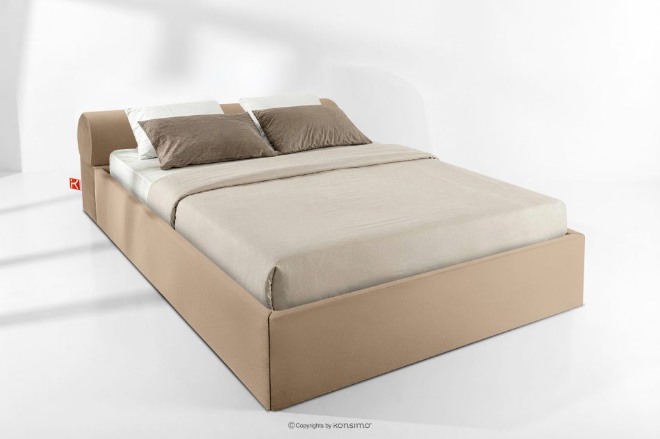 LUNEO Japandi-Polsterbett mit Bettkasten 160 cm dunkelbeige dunkelbeige - Foto 1