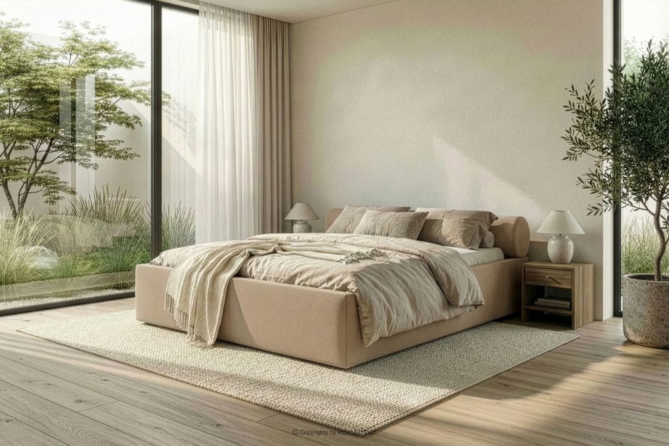 LUNEO Japandi-Polsterbett mit Bettkasten 160 cm dunkelbeige dunkelbeige - Foto 15