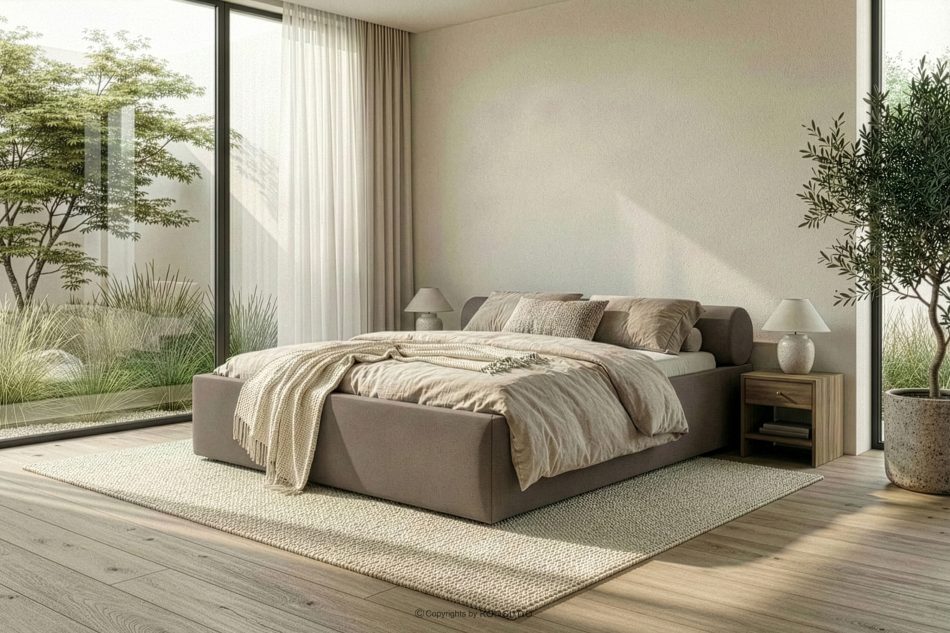 LUNEO Japandi-Polsterbett mit Bettkasten 160 cm braun braun - Foto 15
