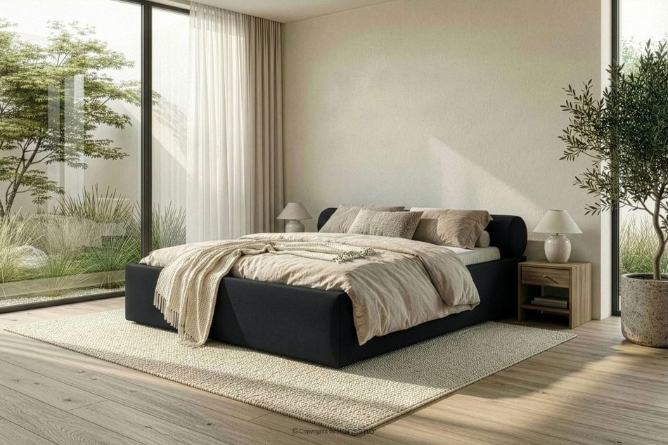 LUNEO Polsterbett Japandi mit Bettkasten 180 cm schwarz schwarz - Foto 15