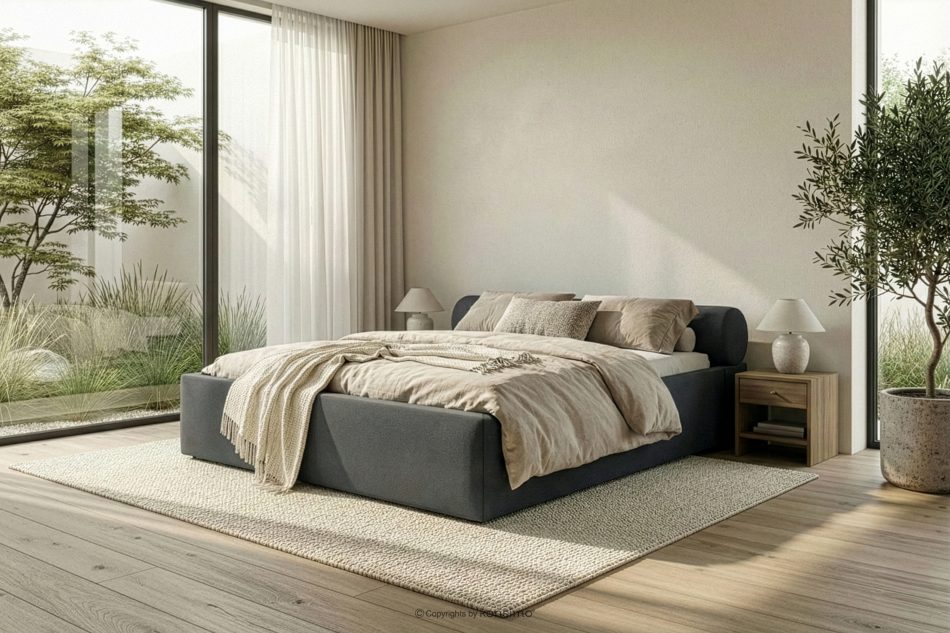 LUNEO Polsterbett Japandi mit Bettkasten 180 cm anthrazit anthrazit - Foto 15