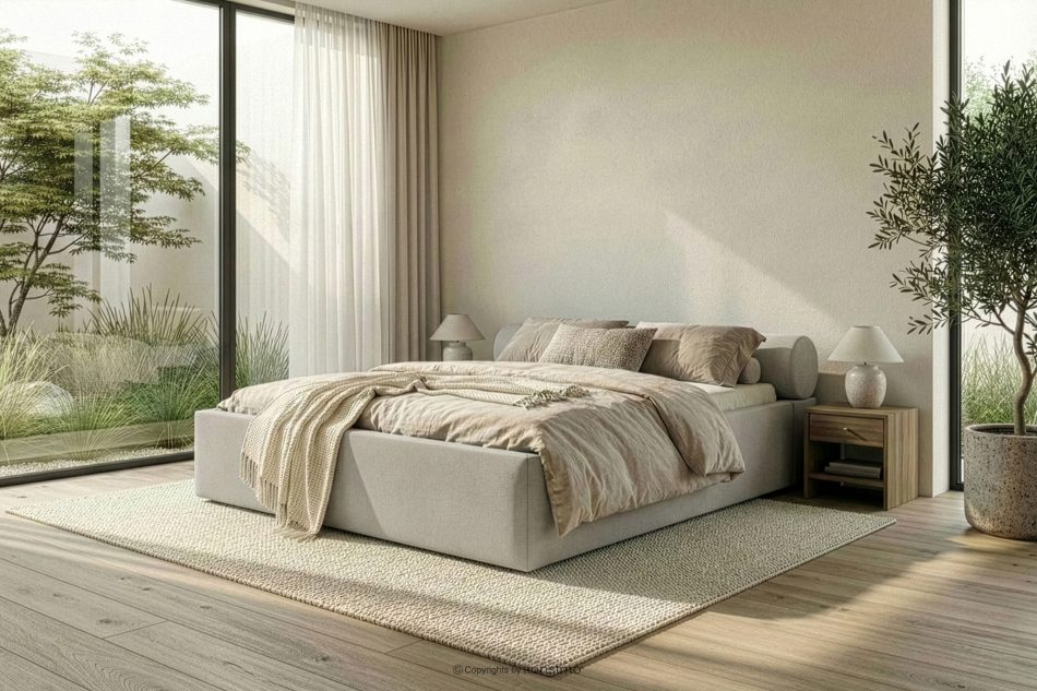 LUNEO Polsterbett Japandi mit Bettkasten 180 cm cremefarben cremefarben - Foto 15