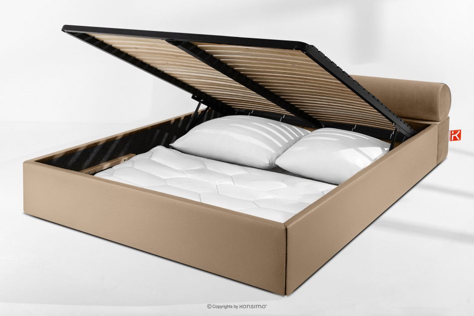LUNEO Polsterbett Japandi mit Bettkasten 180 cm dunkelbeige dunkelbeige - Foto 14