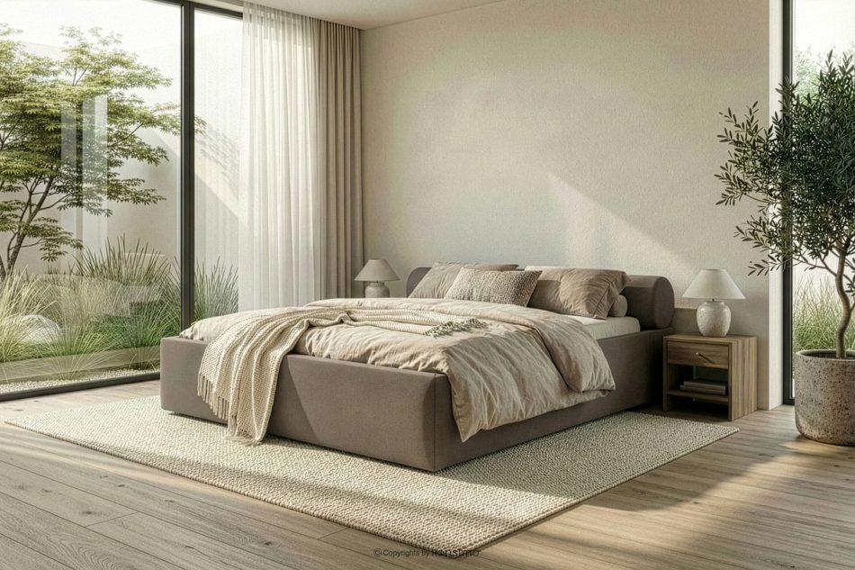 LUNEO Polsterbett Japandi mit Bettkasten 180 cm braun braun - Foto 15