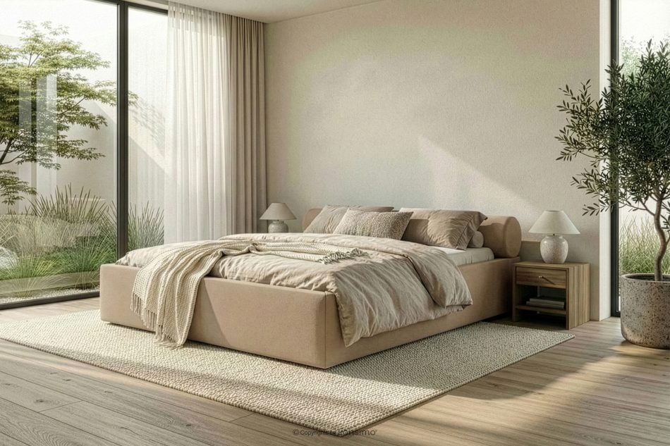 LUNEO Japandi-Polsterbett mit Bettkasten 200 cm dunkelbeige dunkelbeige - Foto 15