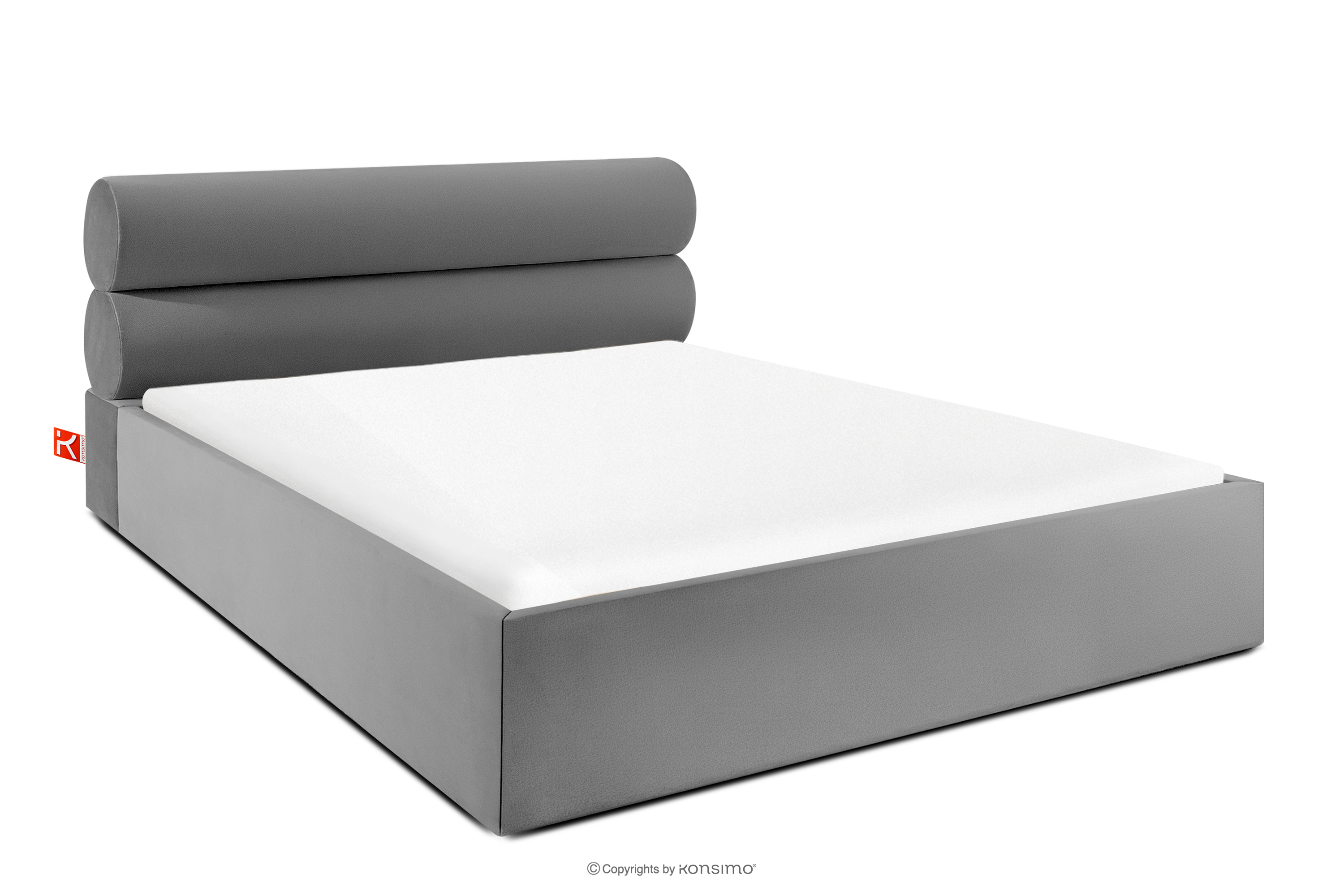 Polsterbett im Japandi-Stil mit Bettkasten 180 cm hellgrau