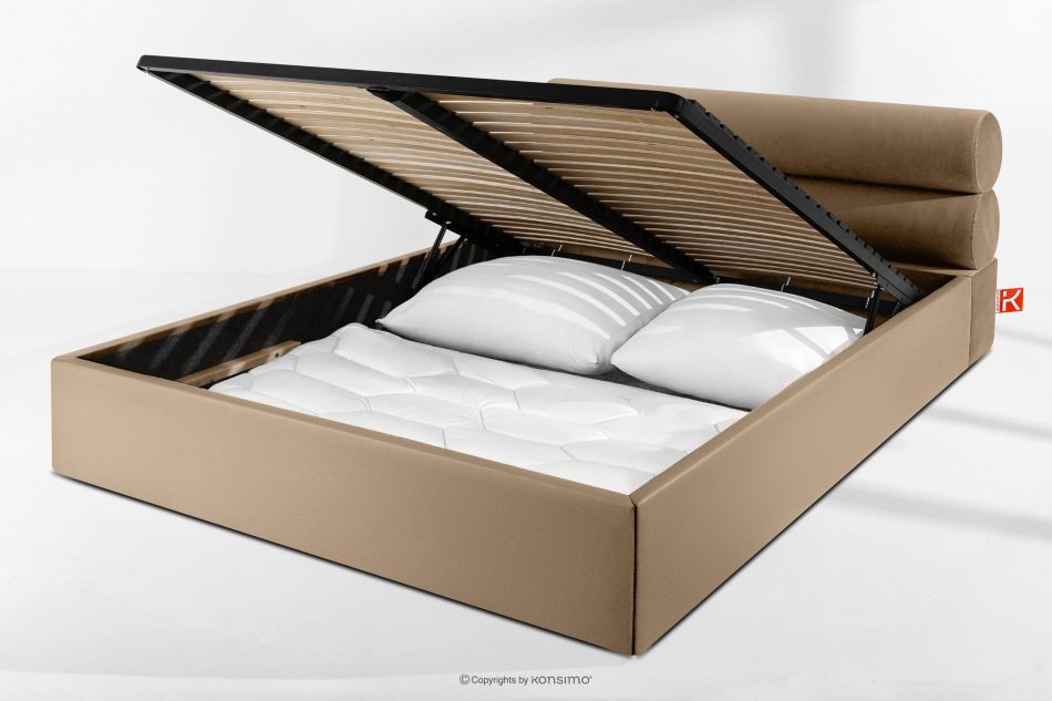 LUNEO Polsterbett im Japandi-Stil mit Bettkasten 180 cm dunkelbeige dunkelbeige - Foto 14
