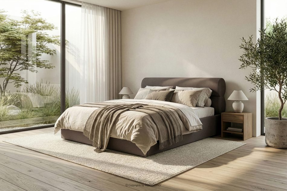 LUNEO Polsterbett im Japandi-Stil mit Bettkasten 180 cm braun braun - Foto 15