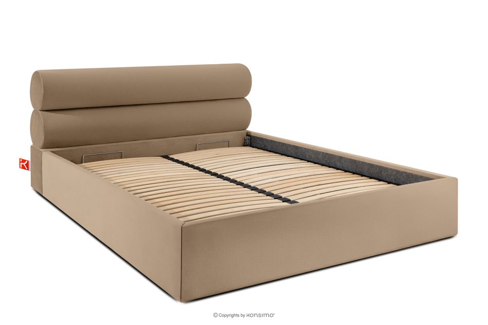 LUNEO Polsterbett im Japandi-Stil mit Bettkasten 200 cm dunkelbeige dunkelbeige - Foto 2