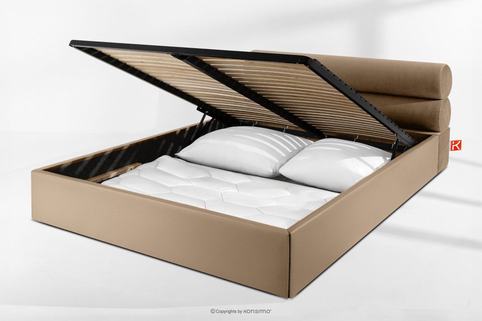 LUNEO Polsterbett im Japandi-Stil mit Bettkasten 200 cm dunkelbeige dunkelbeige - Foto 14