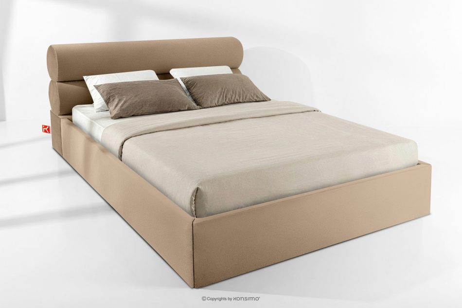 LUNEO Polsterbett im Japandi-Stil mit Bettkasten 200 cm dunkelbeige dunkelbeige - Foto 1