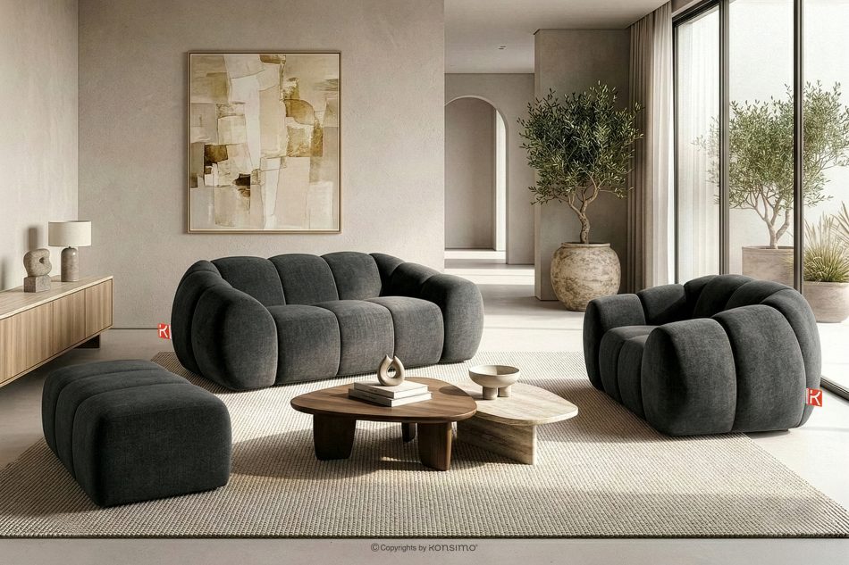 FLAVA Gesteppter Retro Modern Sitzhocker in Graphit Graphit - Foto 5