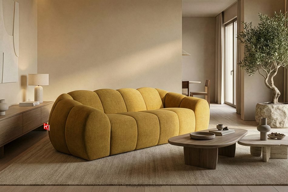 FLAVA Gestepptes Retro-Modern-Dreisitzer-Sofa in Honig Honigfarben - Foto 8