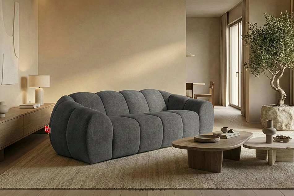 FLAVA Gestepptes Retro-Modern-Dreisitzer-Sofa in Grau Grau - Foto 8