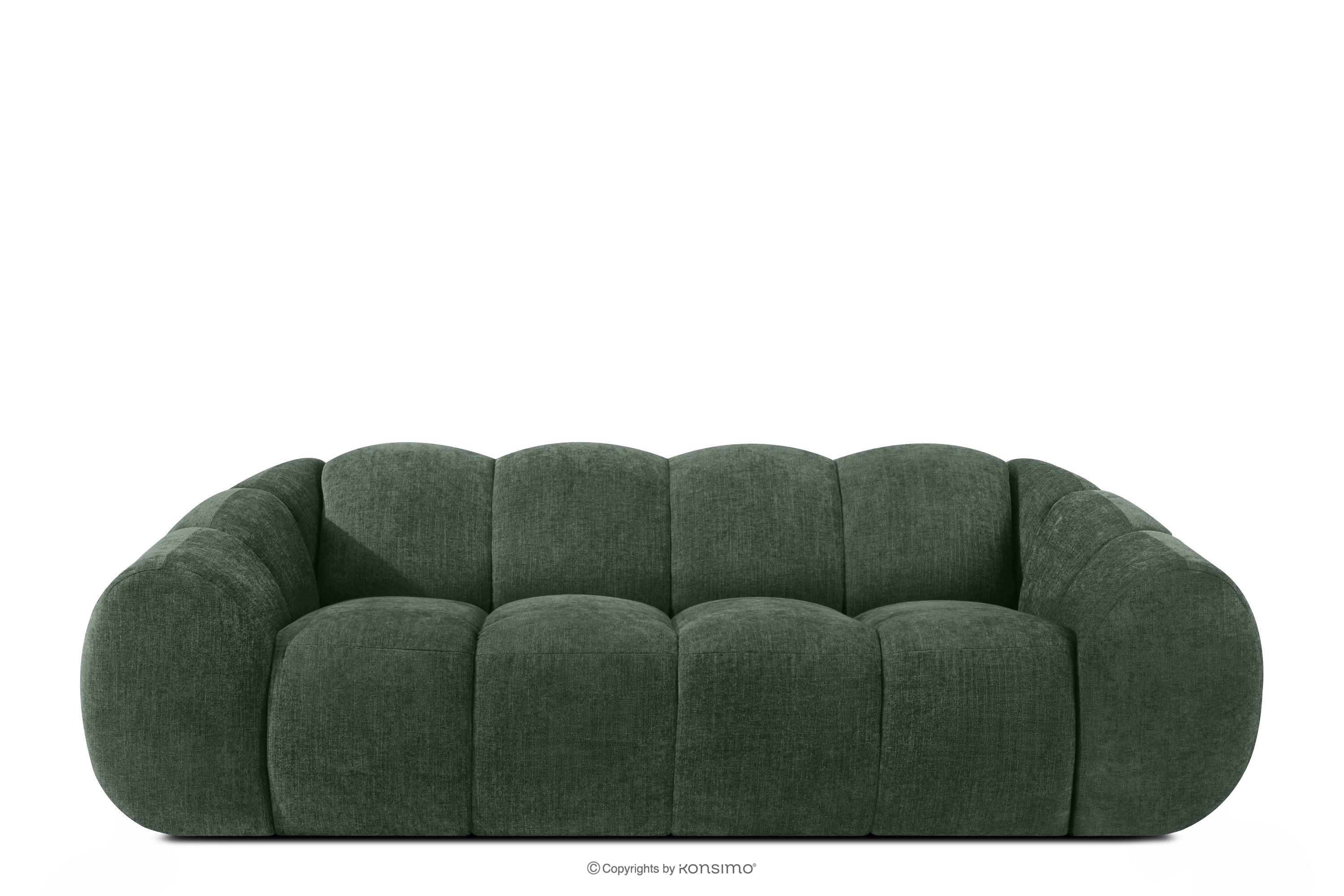Gestepptes Retro-Modern-Dreisitzer-Sofa in Dunkelgrün