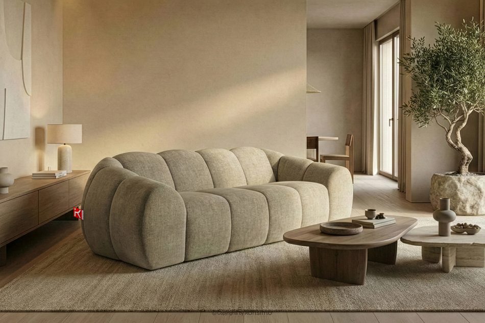 FLAVA Gestepptes Retro-Modern-Dreisitzer-Sofa in Sand Sandfarben - Foto 8