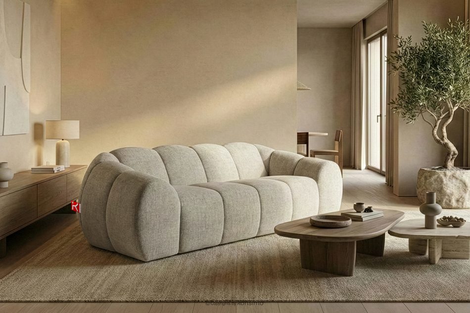 FLAVA Gestepptes Retro-Modern-Dreisitzer-Sofa in Ecru Ecru - Foto 8