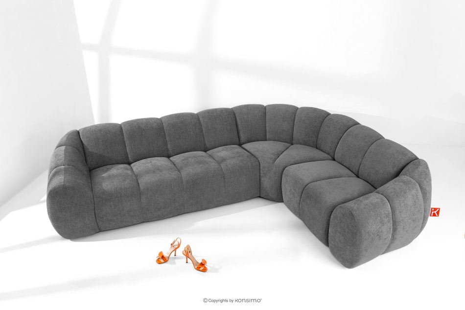 FLAVA Gesteppte Eckcouch im Retro-Modern-Stil rechts aschgrau Grau - Foto 1