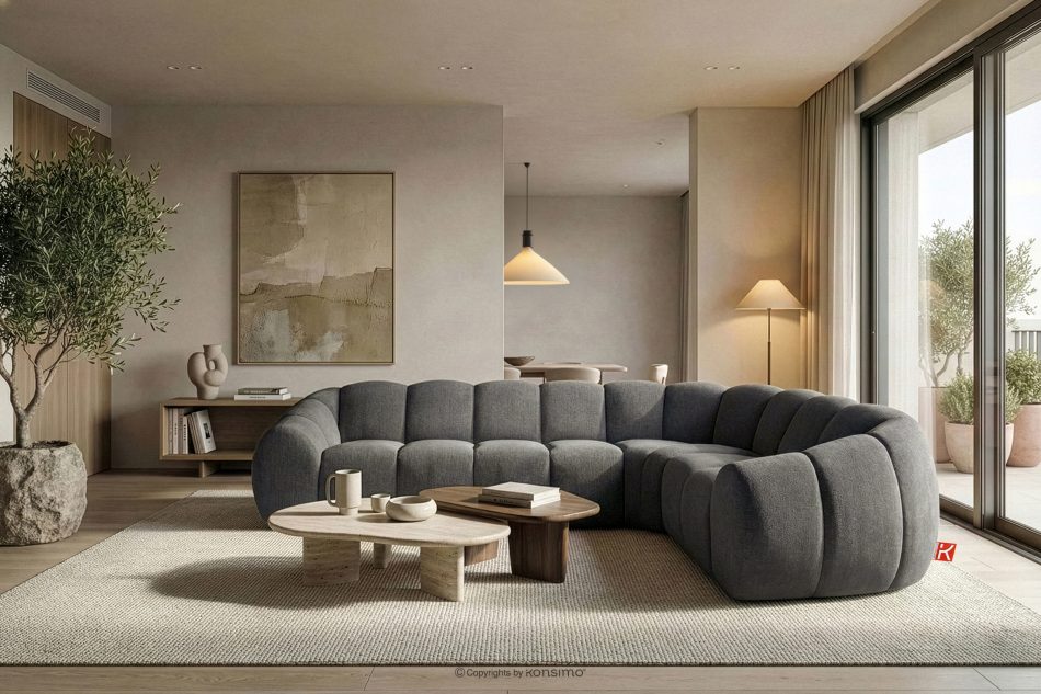 FLAVA Gesteppte Eckcouch im Retro-Modern-Stil rechts aschgrau Grau - Foto 9