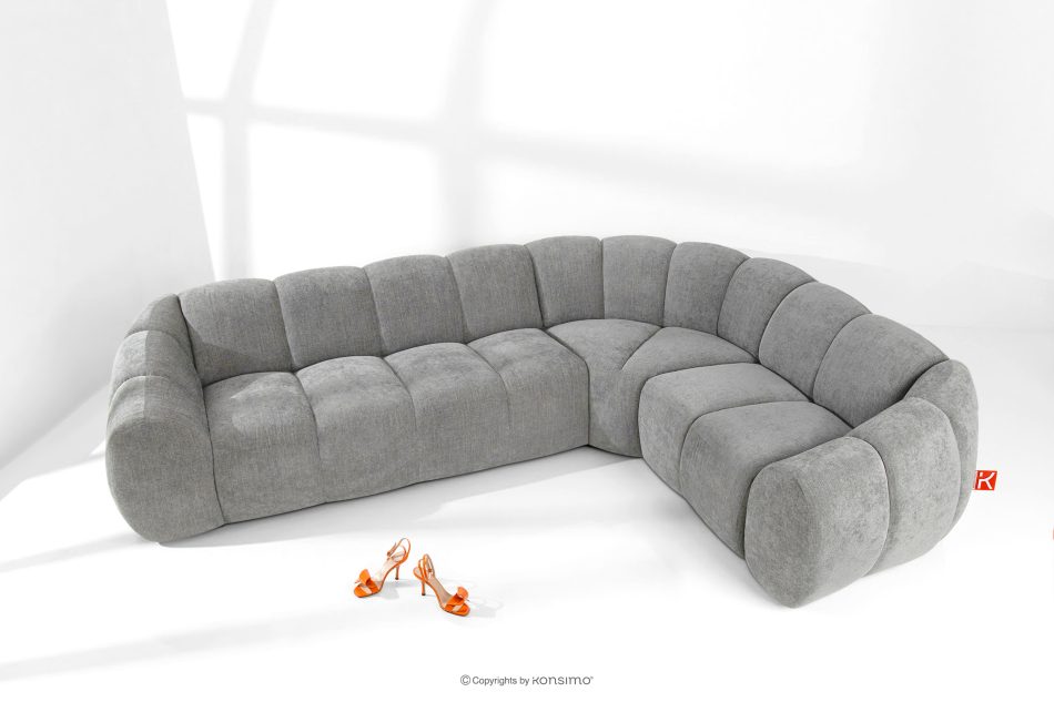 FLAVA Gesteppte Eckcouch im Retro-Modern-Stil rechts hellgrau Hellgrau - Foto 1