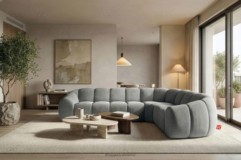 FLAVA Gesteppte Eckcouch im Retro-Modern-Stil rechts hellgrau Hellgrau - Foto 9