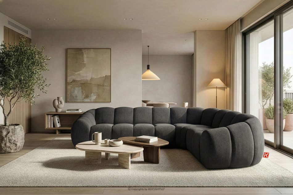 FLAVA Gesteppte Eckcouch im Retro-Modern-Stil rechts graphit Graphit - Foto 9