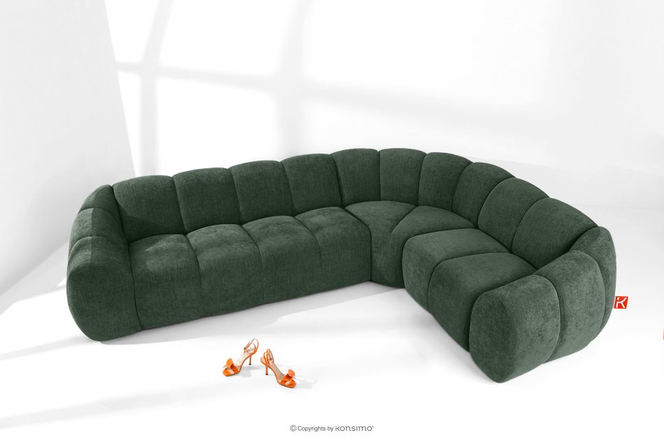 FLAVA Gesteppte Eckcouch im Retro-Modern-Stil rechts dunkelgrün Dunkelgrün - Foto 1