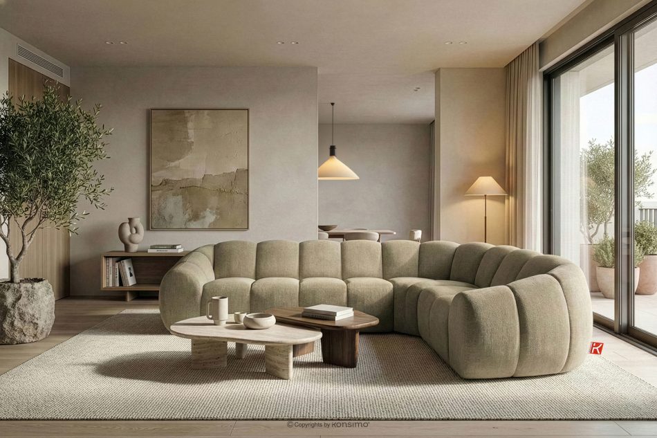 FLAVA Gesteppte Eckcouch im Retro-Modern-Stil rechts sandfarben Sandfarben - Foto 9