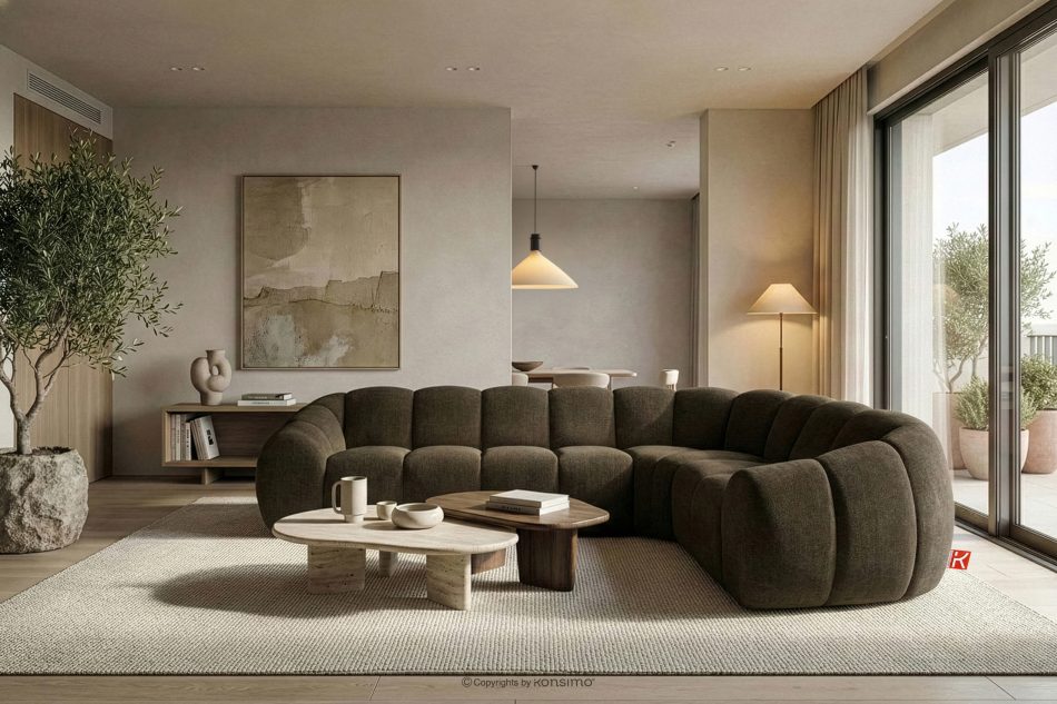 FLAVA Gesteppte Eckcouch im Retro-Modern-Stil rechts braun Braun - Foto 9