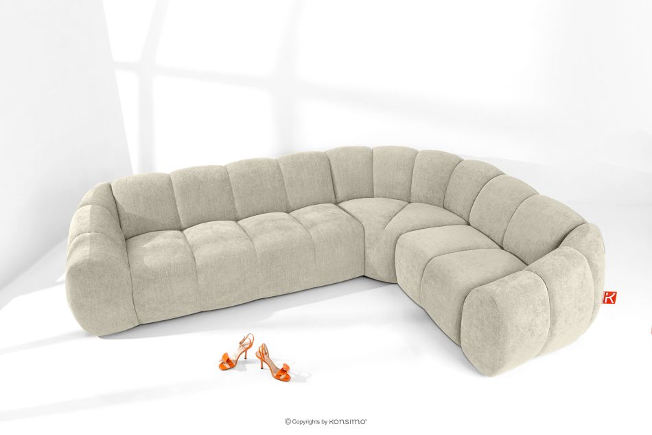 FLAVA Gesteppte Eckcouch im Retro-Modern-Stil rechts ecru Ecru - Foto 1