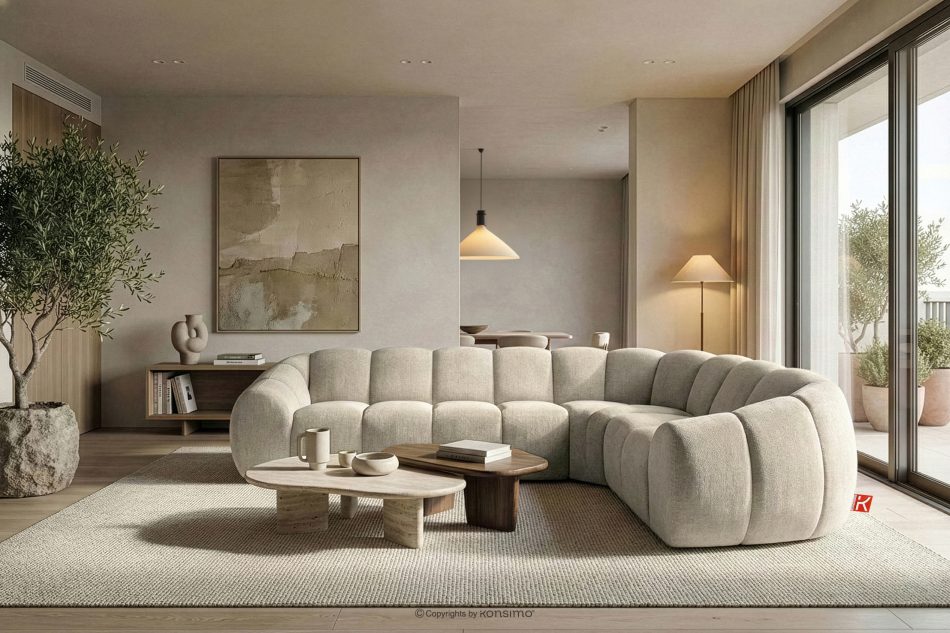 FLAVA Gesteppte Eckcouch im Retro-Modern-Stil rechts ecru Ecru - Foto 9