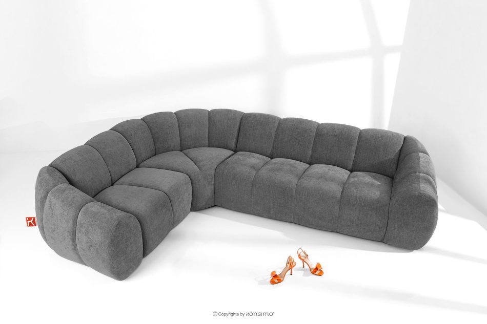 FLAVA Gesteppte Eckcouch im Retro-Modern-Stil links grau Grau - Foto 1