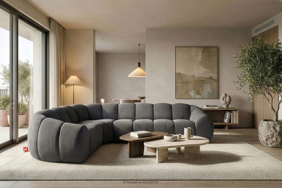 FLAVA Gesteppte Eckcouch im Retro-Modern-Stil links grau Grau - Foto 9