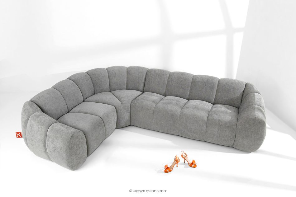 FLAVA Gesteppte Eckcouch im Retro-Modern-Stil links hellgrau Hellgrau - Foto 1