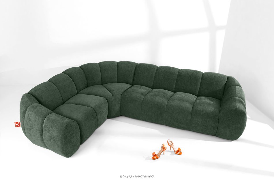 FLAVA Gesteppte Eckcouch im Retro-Modern-Stil links dunkelgrün Dunkelgrün - Foto 1