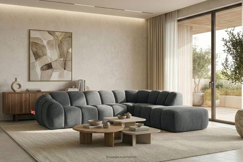 FLAVA Curve-Ecksofa im Retro-Modern-Stil modular rechts grau Grau - Foto 10