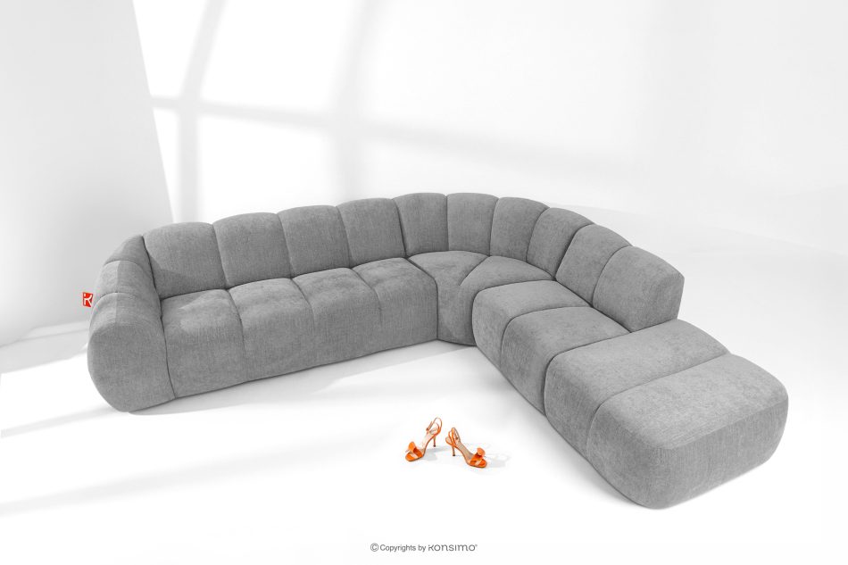 FLAVA Curve-Ecksofa im Retro-Modern-Stil modular rechts hellgrau Hellgrau - Foto 1
