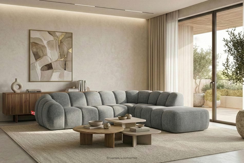 FLAVA Curve-Ecksofa im Retro-Modern-Stil modular rechts hellgrau Hellgrau - Foto 10