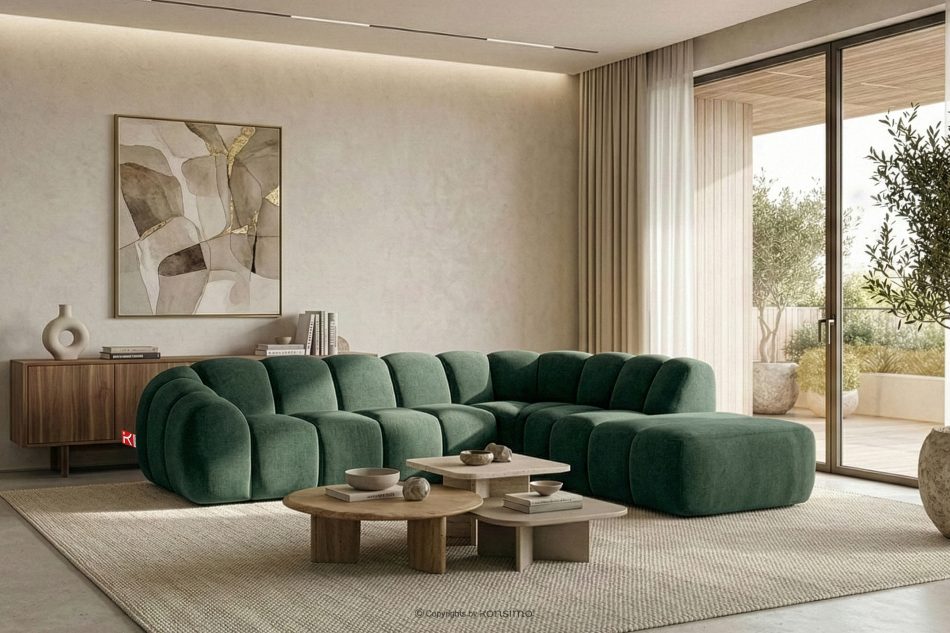 FLAVA Curve-Ecksofa im Retro-Modern-Stil modular rechts dunkelgrün Dunkelgrün - Foto 10