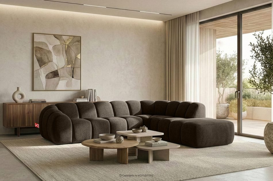 FLAVA Curve-Ecksofa im Retro-Modern-Stil modular rechts braun Braun - Foto 10
