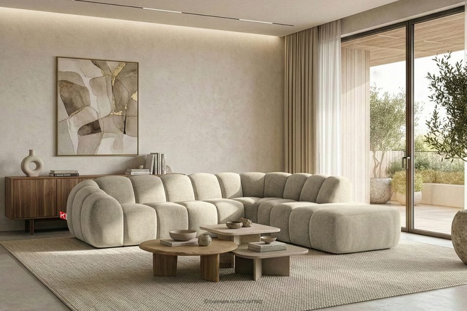 FLAVA Curve-Ecksofa im Retro-Modern-Stil modular rechts ecru Ecru - Foto 10