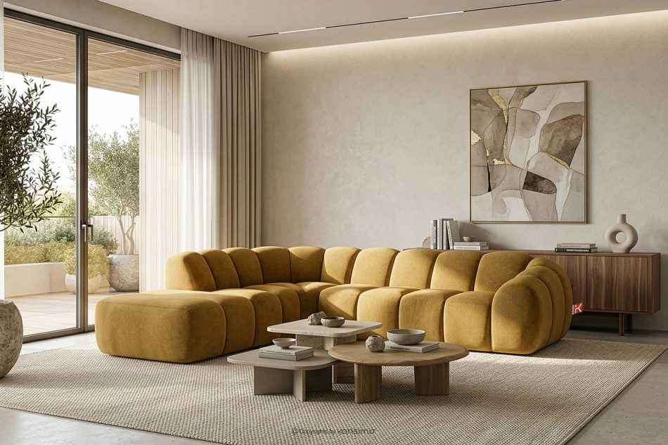 FLAVA Curve-Ecksofa im Retro-Modern-Stil modular links honigfarben Honigfarben - Foto 10