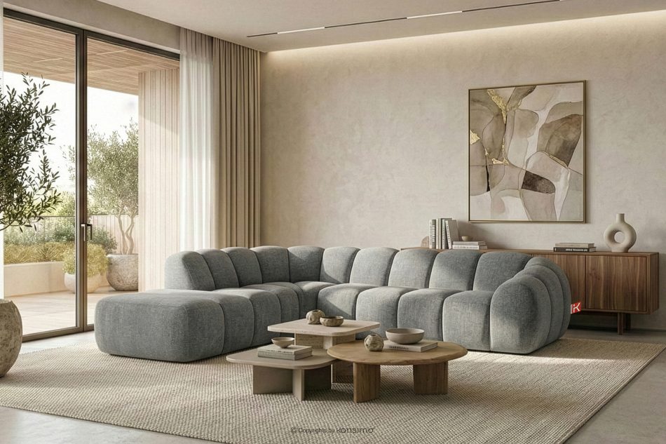 FLAVA Curve-Ecksofa im Retro-Modern-Stil modular links hellgrau Hellgrau - Foto 10