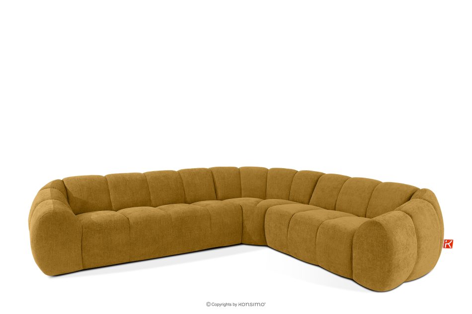 FLAVA Großes gestepptes Ecksofa im Retro-Modern-Stil rechts honigfarben Honigfarben - Foto 2