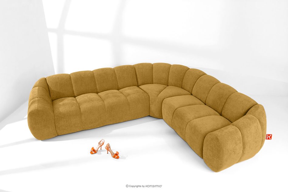 FLAVA Großes gestepptes Ecksofa im Retro-Modern-Stil rechts honigfarben Honigfarben - Foto 1