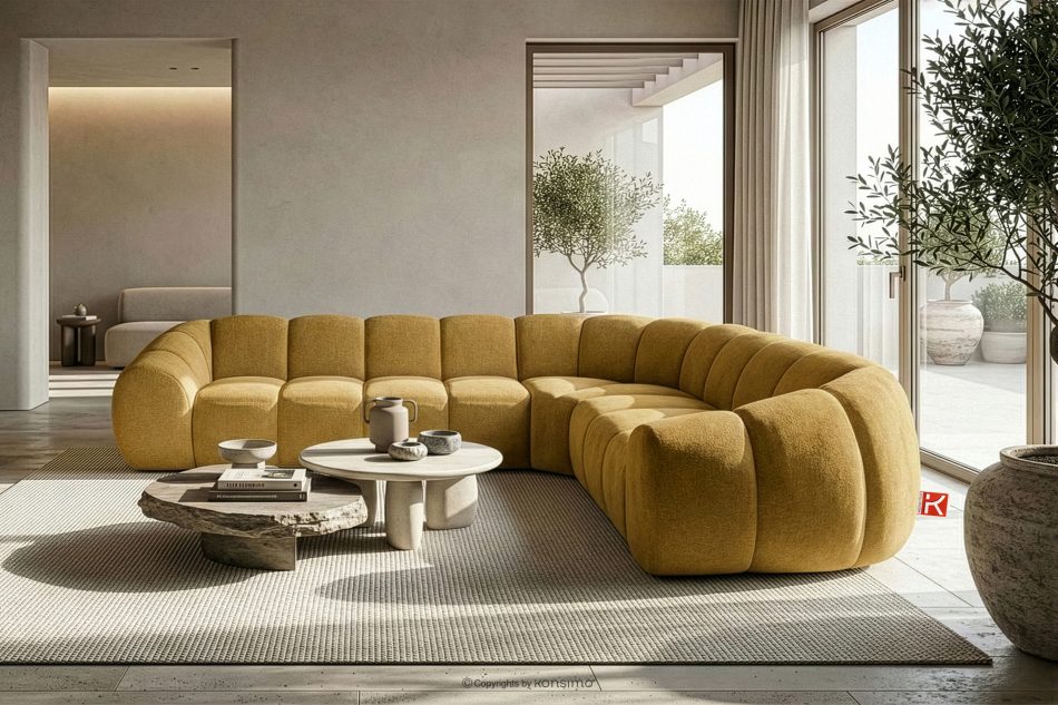 FLAVA Großes gestepptes Ecksofa im Retro-Modern-Stil rechts honigfarben Honigfarben - Foto 9