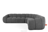 Großes gestepptes Ecksofa im Retro-Modern-Stil rechts grau