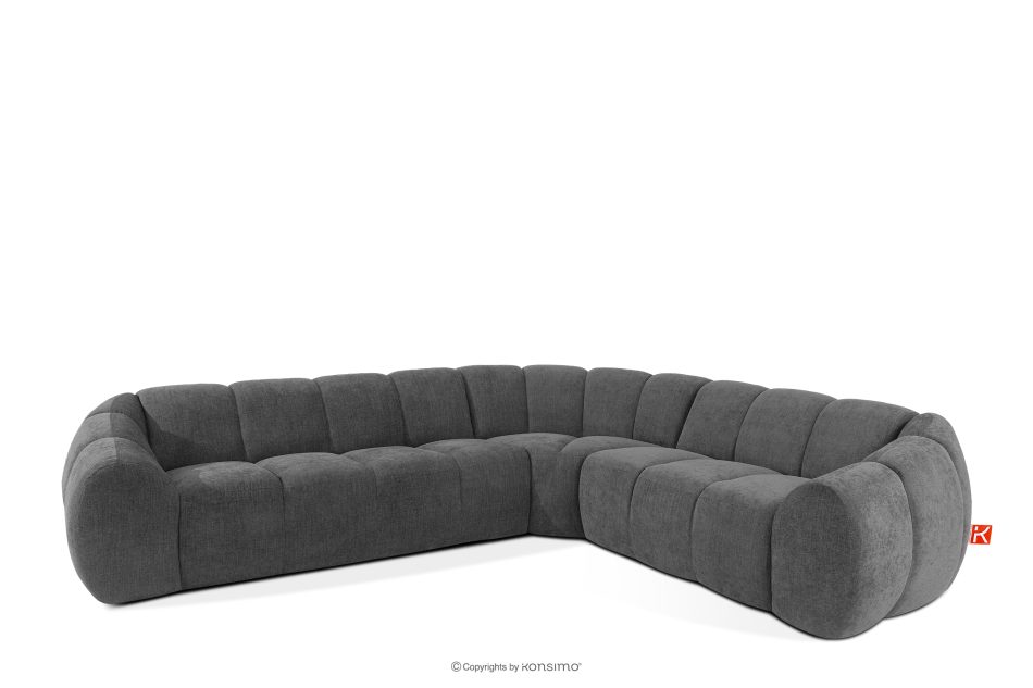 FLAVA Großes gestepptes Ecksofa im Retro-Modern-Stil rechts grau Grau - Foto 2