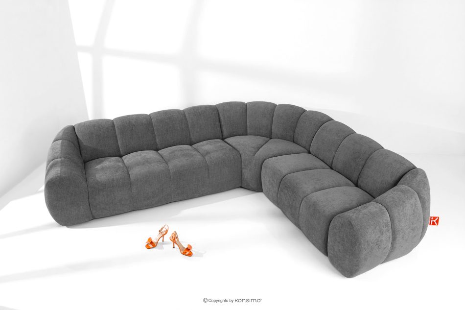 FLAVA Großes gestepptes Ecksofa im Retro-Modern-Stil rechts grau Grau - Foto 1